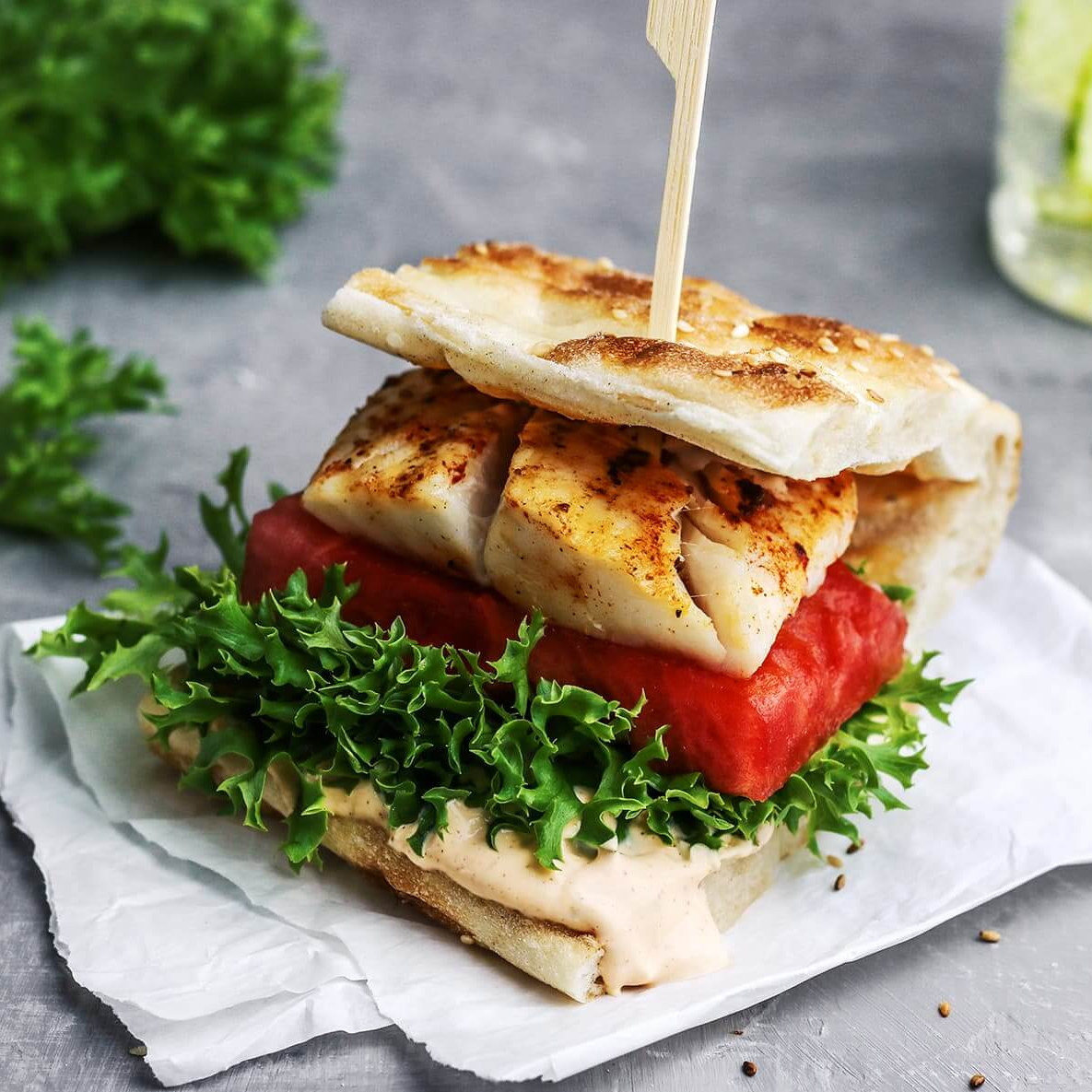 followfish Rezept: Fischburger Gegrillter Kabeljau Wassermelone