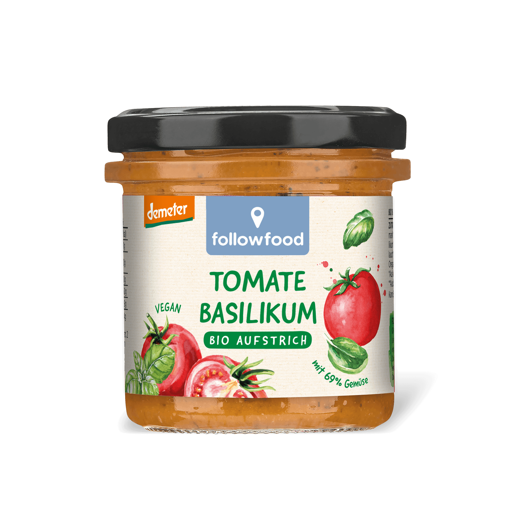 followfood Bio Aufstrich Tomate Basilikum Demeter Produktbild