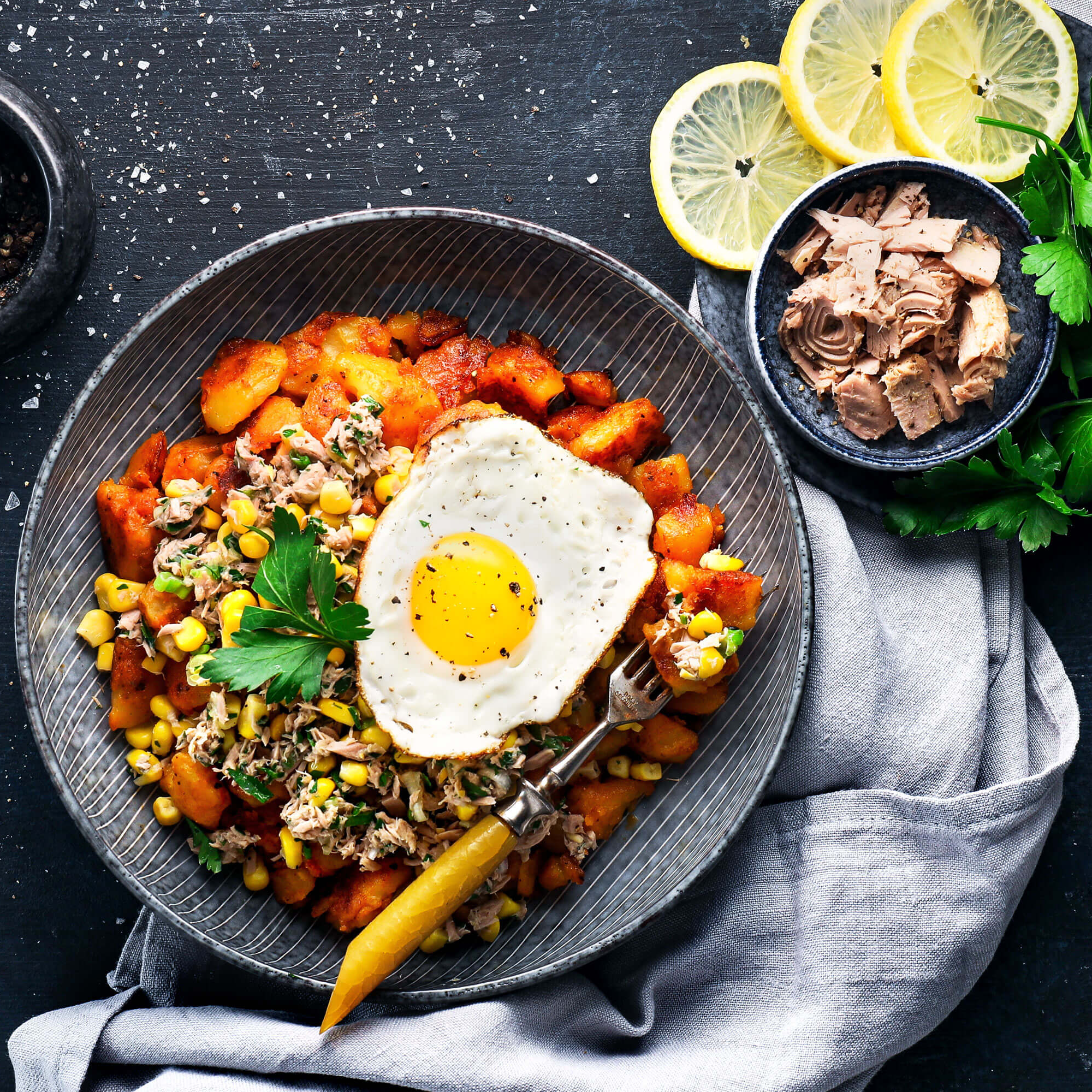 followfood Rezept: Bratkartoffeln Thunfisch und Ei